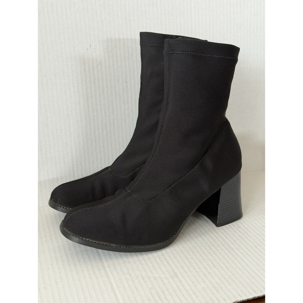 High Lights Black Stretch Sock Ankle Boots Women's Size 11 Block Heel Booties